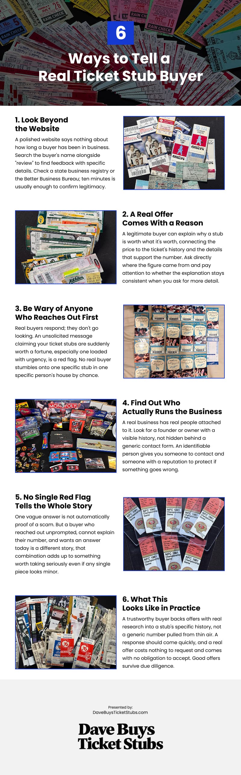6 Ways to Tell a Real Ticket Stub Buyer Infographic
